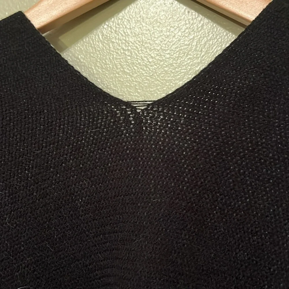 Ruana Wrap Reversible black and gray with fringes womens one size